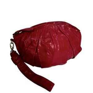 Vanessa Bruno NEW Leather Gathered Ruched Clutch Bag Wristlet Zip Closure Red